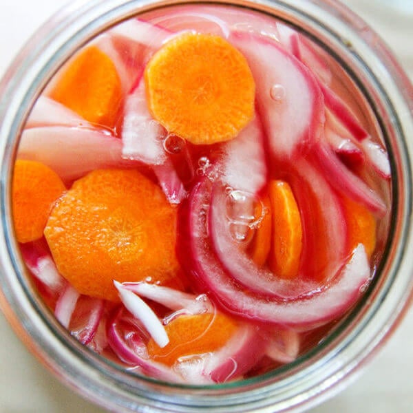 A jar of simple refrigerator pickles.