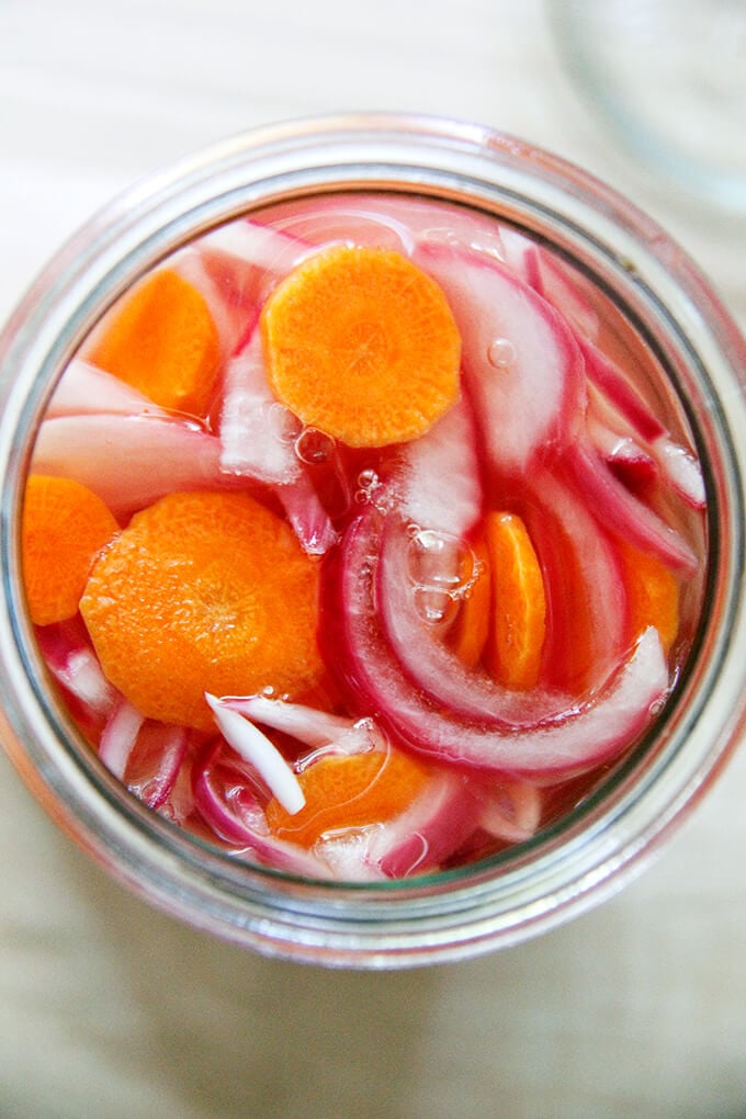 A jar of simple refrigerator pickles. 