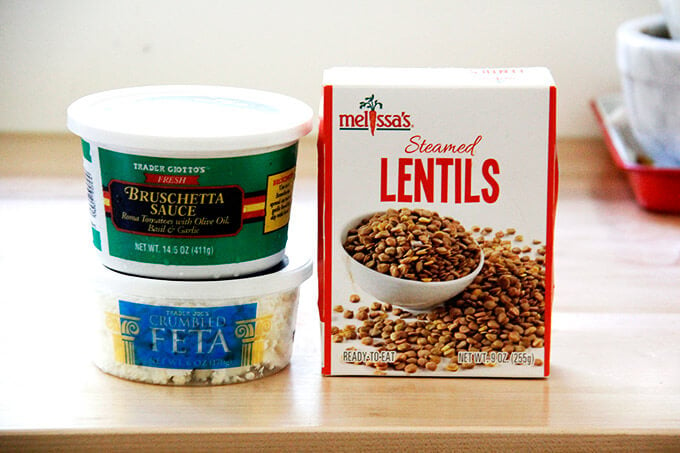 The ingredients to make Trader Joe's lentil salad.