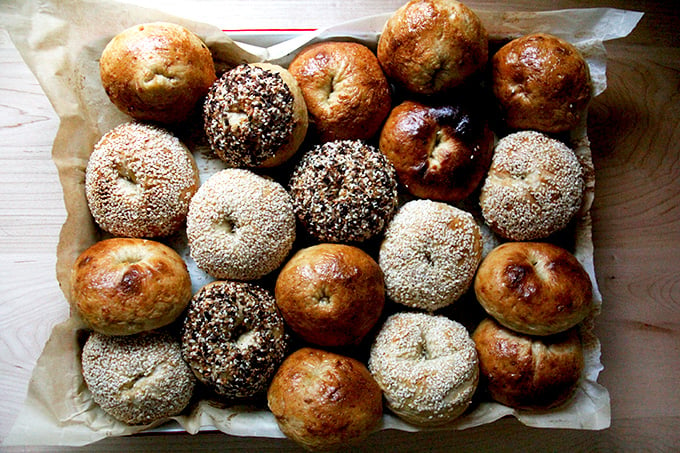 Just baked bagels all together. 