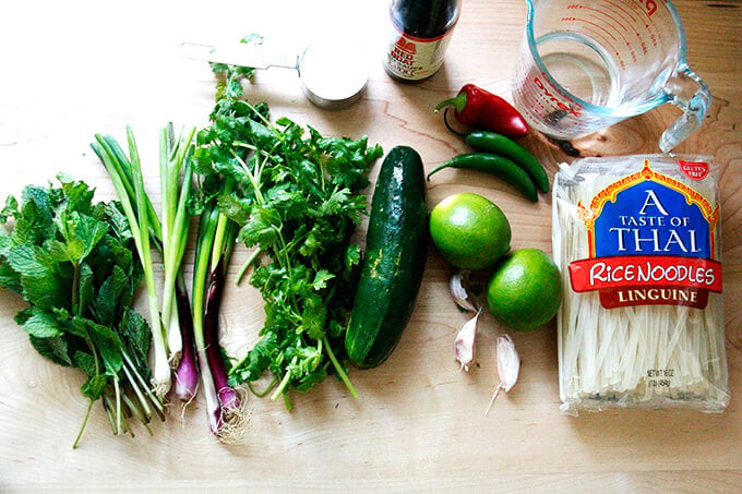 Ingredients to make rice noodles with nuoc cham. 