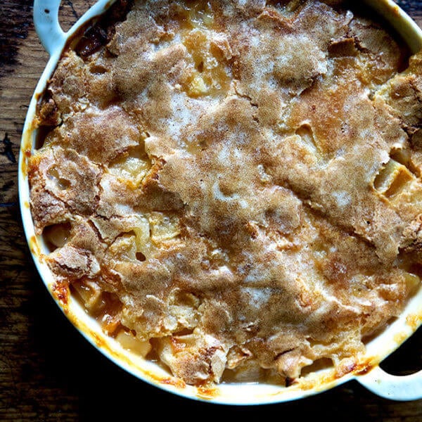 Apple cobbler with hot sugar crust.