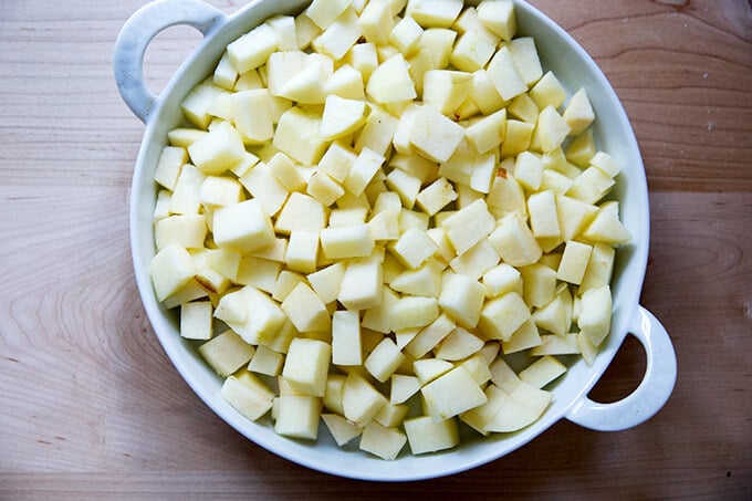 a pan of diced apples