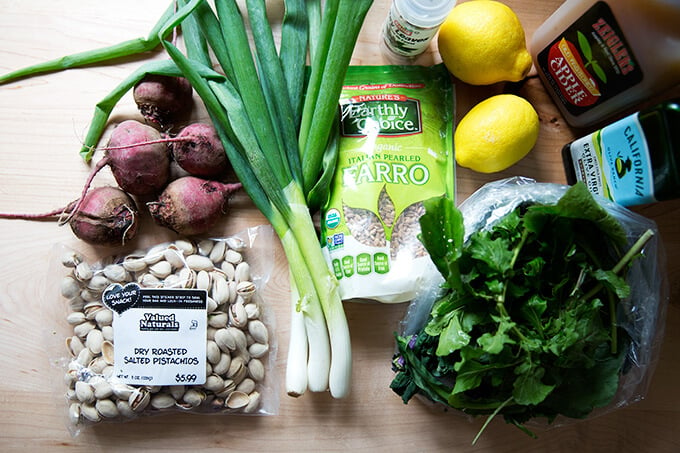 Ingredients to make Charlie Bird farro salad.