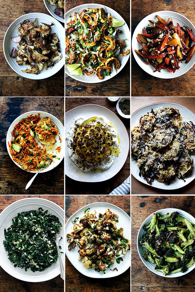 A montage of vegetable side dish images. 