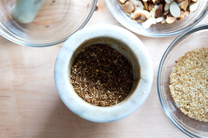 Toasted and crushed cumin and coriander. 