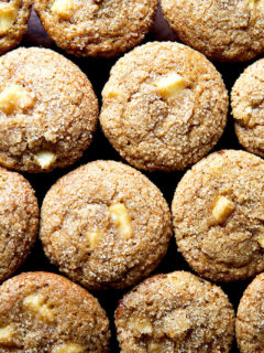 Apple orchard muffins with turbinado sugar crust.