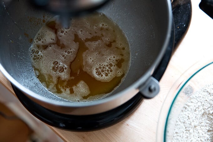 brown butter in the bowl of a stand mixer.