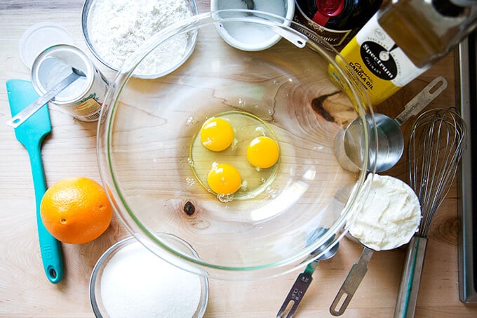 Orange-ricotta pound cake ingredients