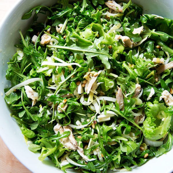 Chicken and Arugula Salad with Toasted Pine Nuts and a Balsamic