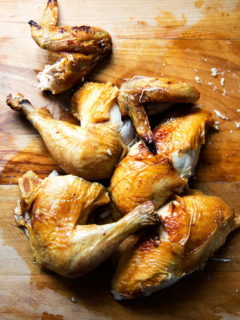 whole roasted chicken, carved
