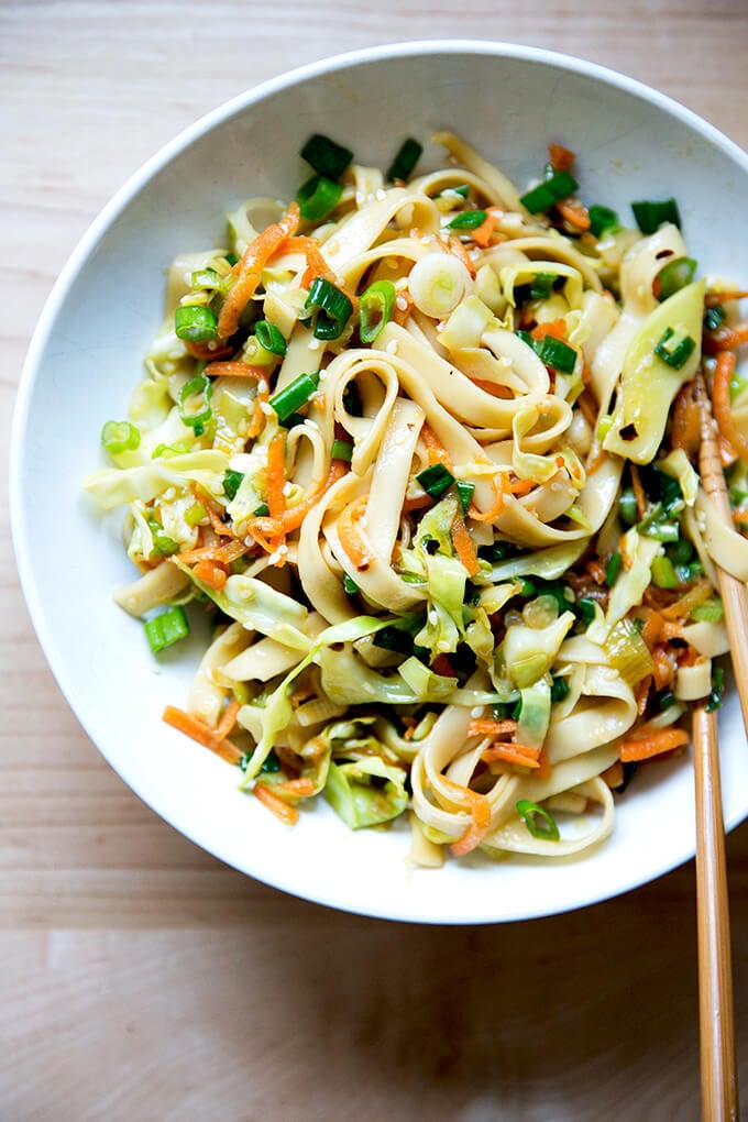 Chinese Noodles with Chilies, Scallions & Cabbage | Alexandra's Kitchen