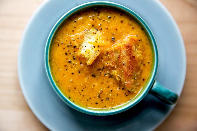 Carrot-ginger soup with curry and coconut milk.