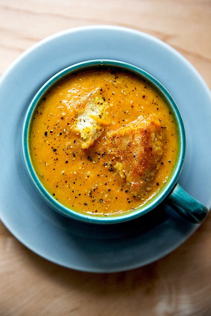 Carrot-ginger soup with curry and coconut milk.