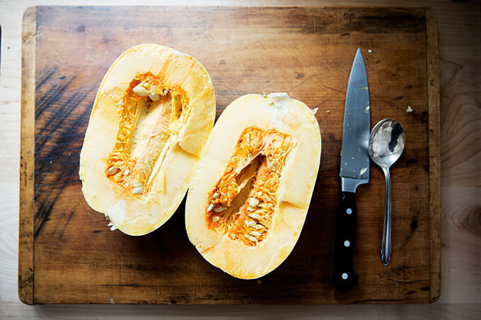 halved spaghetti squash