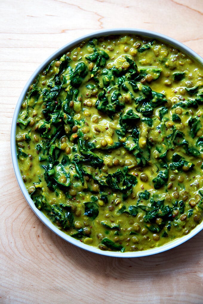 Curried lentils with kale and coconut