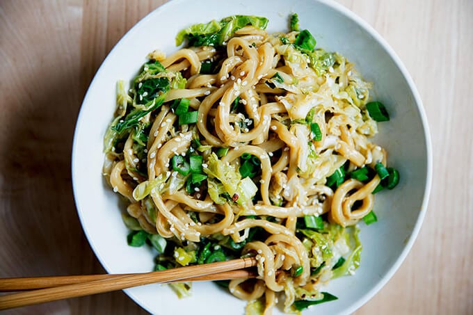 lightning fast Sichuan noodles with cabbage