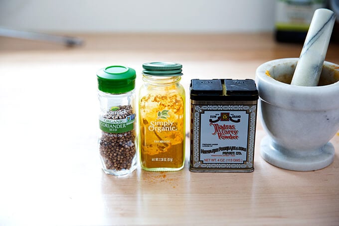 spices: curry, coriander, turmeric