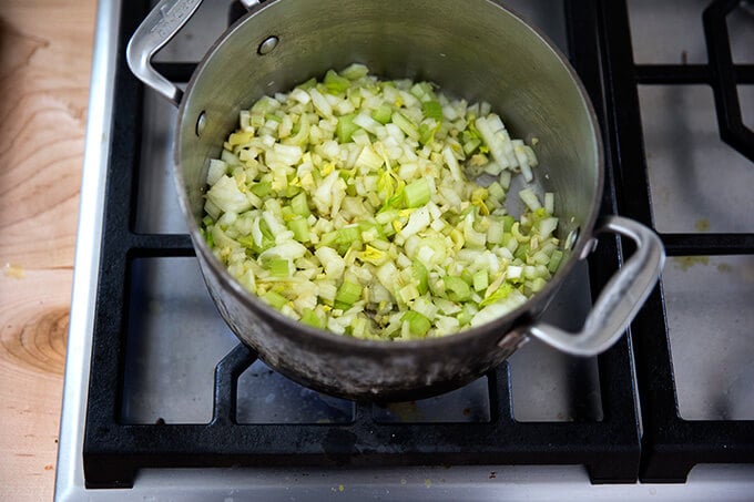 sweating celery, onions, ginger