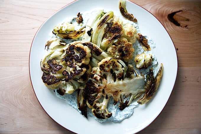 plating the cauliflower steaks