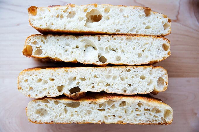 freshly baked sourdough focaccia, crumb shot