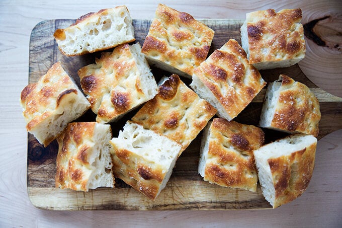 freshly baked sourdough focaccia, cut