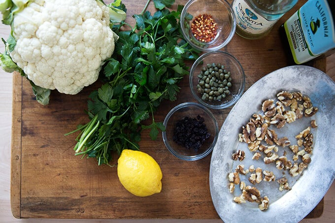 ingredients for caper-walnut salsa