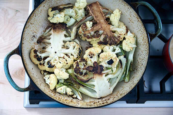 searing the cauliflower steaks