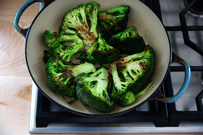 searing the broccoli