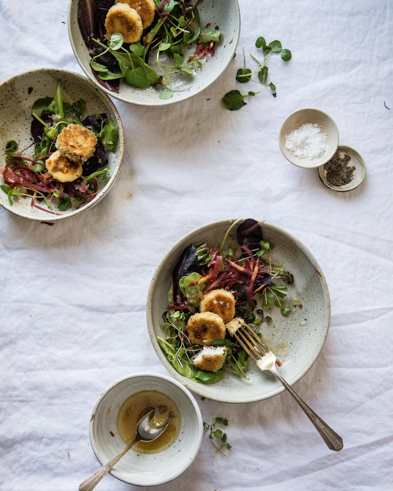 Two Red Bowls' Crispy Goat Cheese Rounds with Shallot Vinaigrette