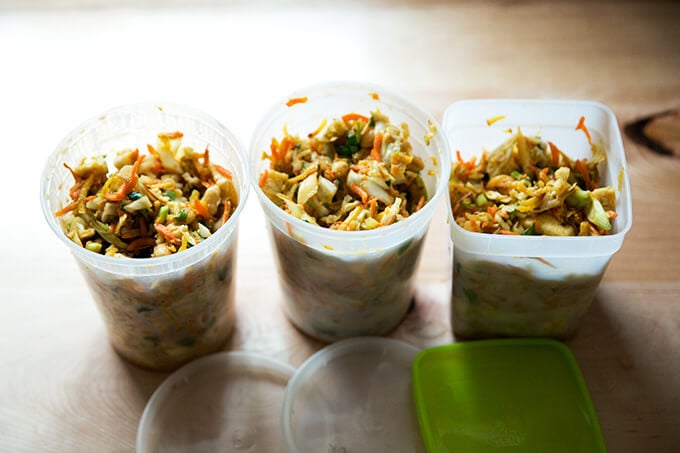 Chopped Thai cabbage salad satay all packed up.