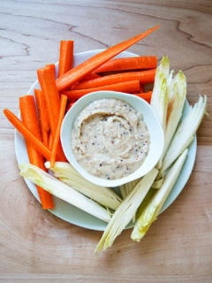 endive and carrots with white bean and chutney spread