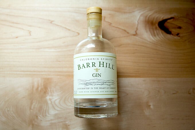 A bottle of Barr Hill Gin.