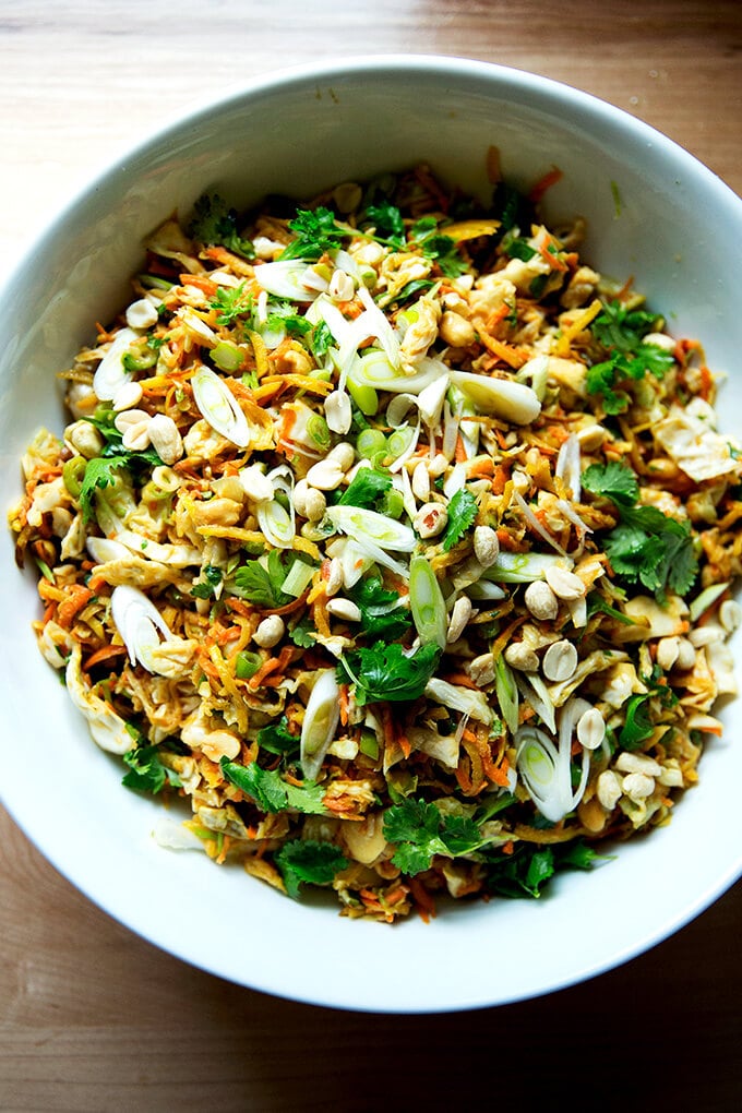 A large bowl of chopped Thai salad satay ready to be served.