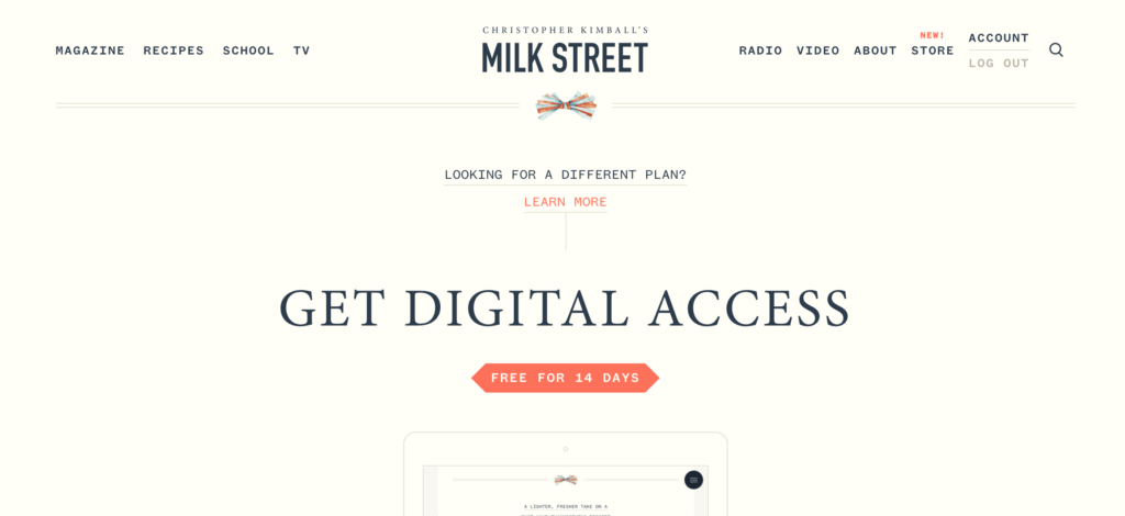 A screenshot of MilkStreet's website.