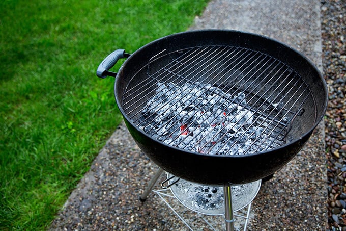 weber grill with hot, white coals