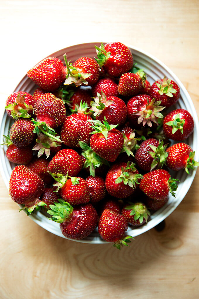 A bowl of local strawberries.