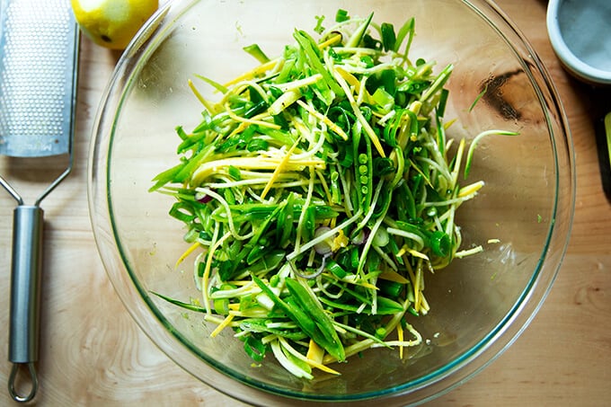 Snap Pea Salad w/Roasted Almonds, Parmesan Mom's Kitchen Handbook