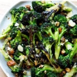 charred broccoli salad with almonds and marcona almonds.