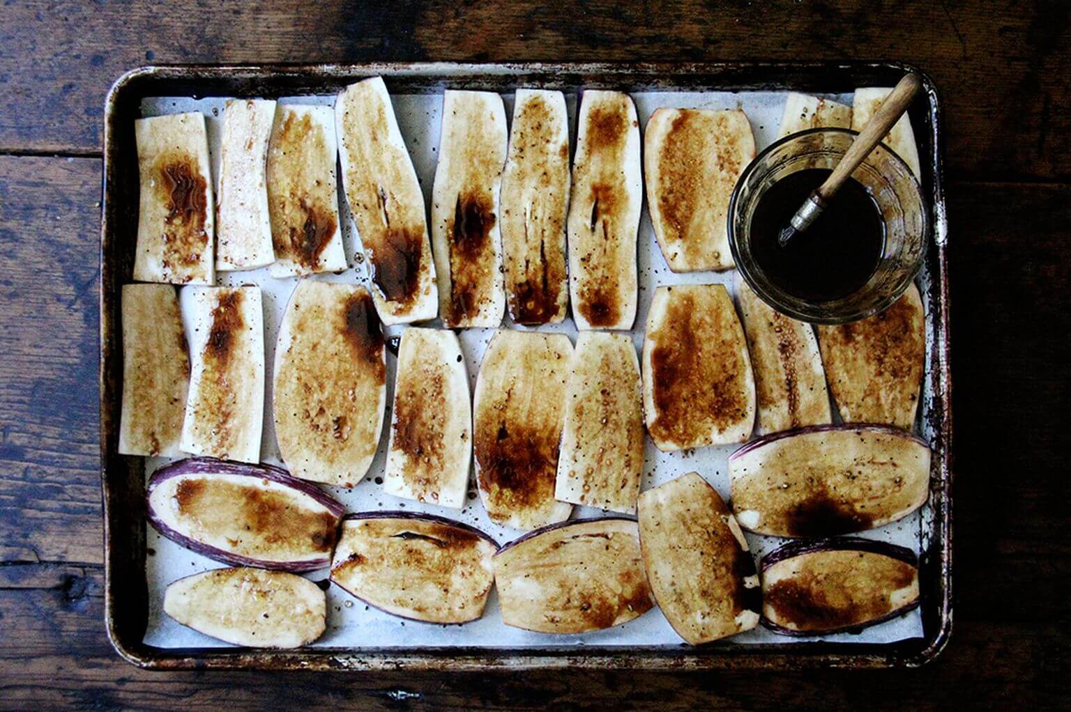 eggplant, brushed with oil and vinegar