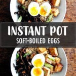 Bowls of toful mushrooms, and instant pot soft boiled eggs.