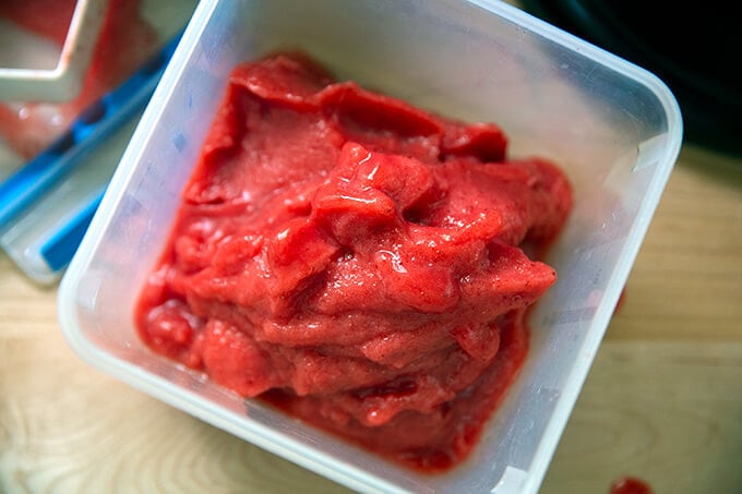 freshly churned strawberry sorbet