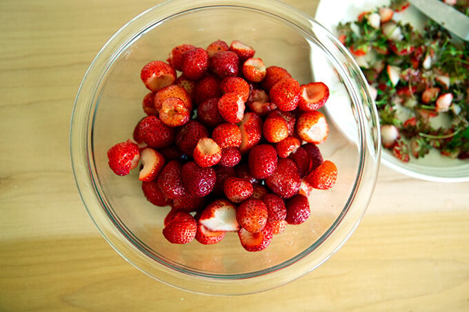 strawberries, hulled