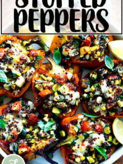 A platter of quinoa-stuffed peppers.