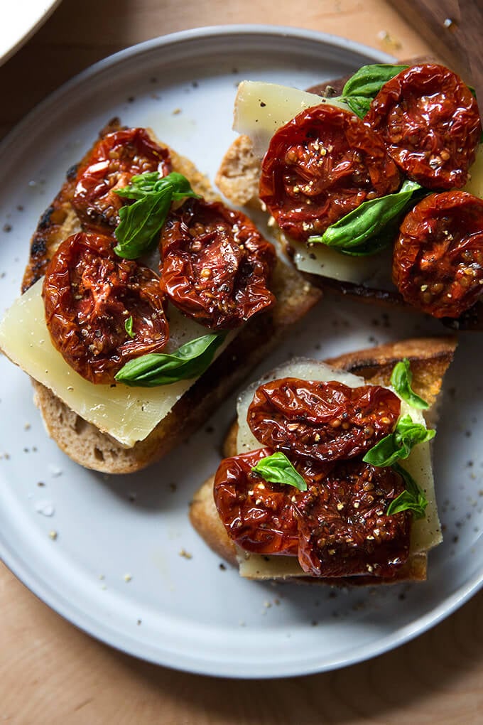 tomato toasts with oven-dried tomatoes