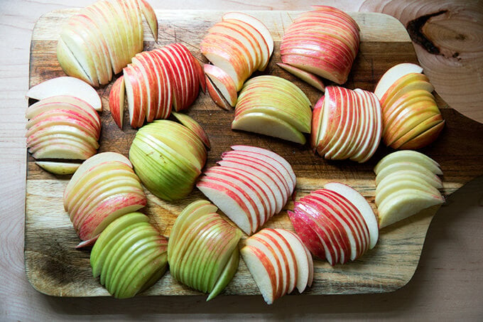 Apples sliced for French apple tart