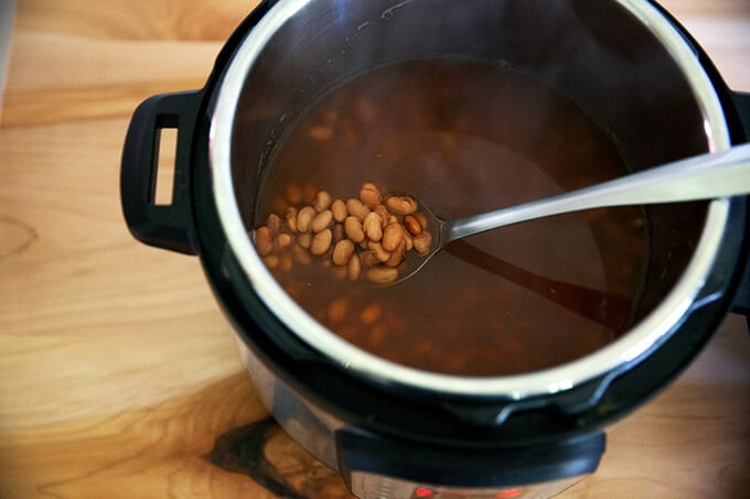 Cooked pinto beans in the Instant Pot.