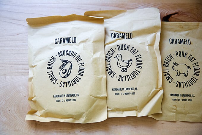 Three bags of Caramelo tortillas.