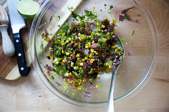 Roasted corn and poblano salsa all tossed together.