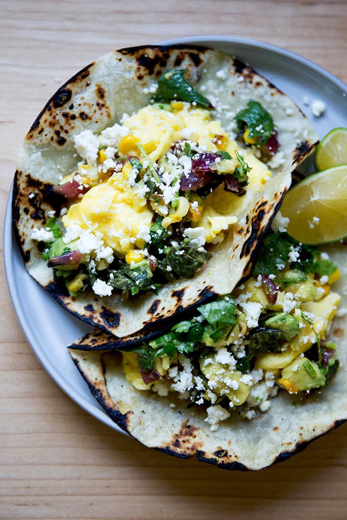 Breakfast taco with queso fresco.